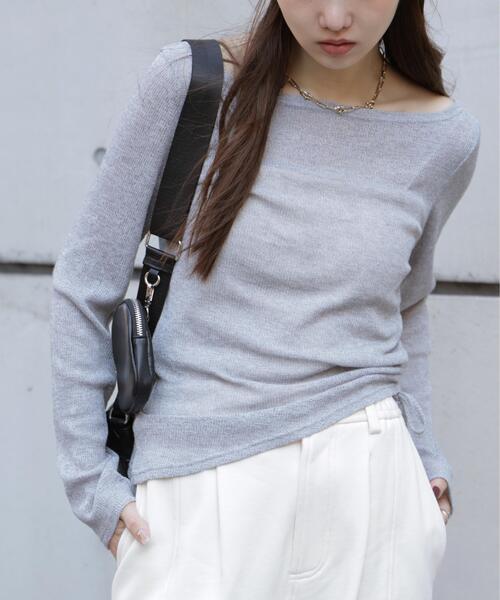 FREE'S MART(フリーズマート)の「◆メランジドロストシャーリングカットソー(Tシャツ/カットソー・レディース・ホワイト/ブラウン/ブラック/グレー・FREE)」の3枚目の写真