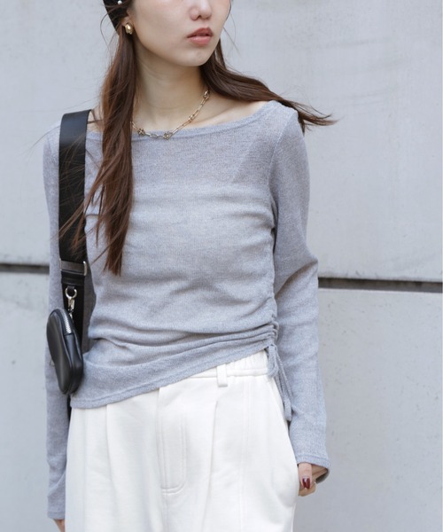 FREE'S MART（フリーズマート）の「◆メランジドロストシャーリングカットソー（Tシャツ/カットソー・レディース・ホワイト/ブラウン/ブラック/グレー・FREE）」の8枚目の写真