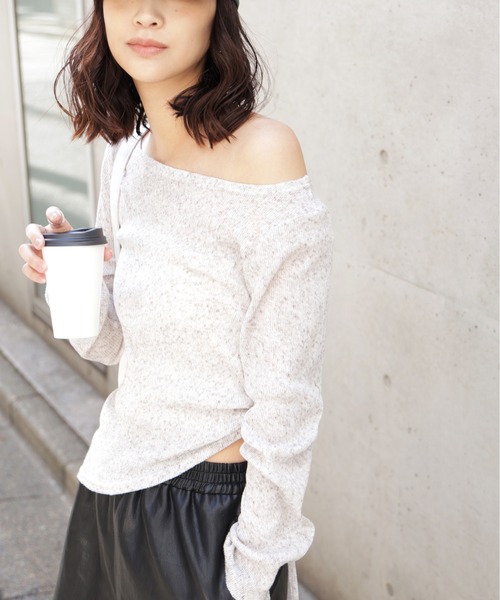 FREE'S MART（フリーズマート）の「◆メランジドロストシャーリングカットソー（Tシャツ/カットソー・レディース・ホワイト/ブラウン/ブラック/グレー・FREE）」の12枚目の写真