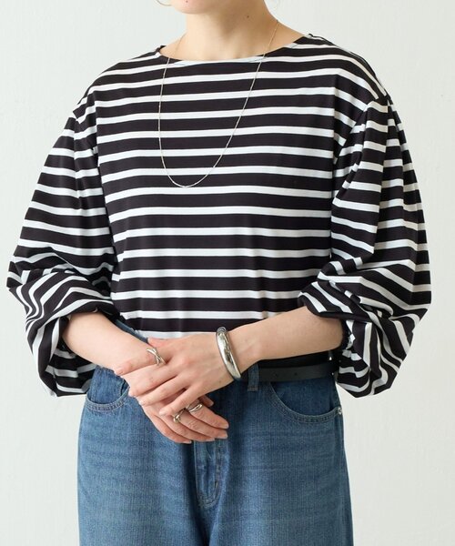 BEARDSLEY(ビアズリー)の「パフスリーブボーダープルオーバー(Tシャツ/カットソー・レディース・ホワイト/ブラック・FREE)」の2枚目の写真