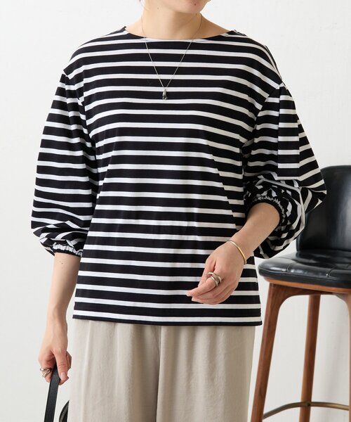 BEARDSLEY(ビアズリー)の「パフスリーブボーダープルオーバー(Tシャツ/カットソー・レディース・ホワイト/ブラック・FREE)」の13枚目の写真