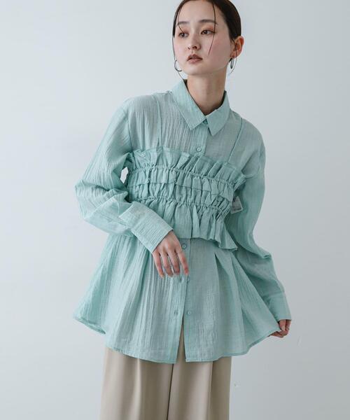 SENSE OF PLACE by URBAN RESEARCH（センスオブプレイスバイアーバンリサーチ）の「シャーリングビスチェセットシャツ（シャツ/ブラウス・レディース・ブラック/ミント/ホワイト系その他・ONE）」の7枚目の写真
