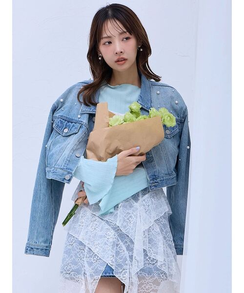 dazzlin(ダズリン)の「パールデニムショートジャケット(デニムジャケット・レディース・ブルー/インディゴブルー・FREE)」の4枚目の写真