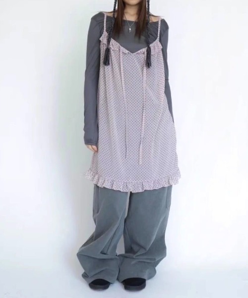 LADY LIKE(レディライク)の「ドット柄胸リボンシアーキャミワンピース(ワンピース・レディース・ピンク・M)」の12枚目の写真