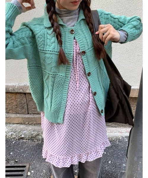LADY LIKE(レディライク)の「ドット柄胸リボンシアーキャミワンピース(ワンピース・レディース・ピンク・M)」の7枚目の写真