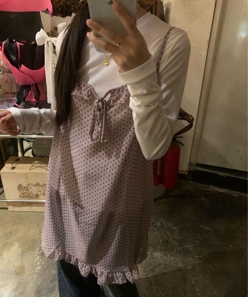 LADY LIKE(レディライク)の「ドット柄胸リボンシアーキャミワンピース(ワンピース・レディース・ピンク・M)」の14枚目の写真