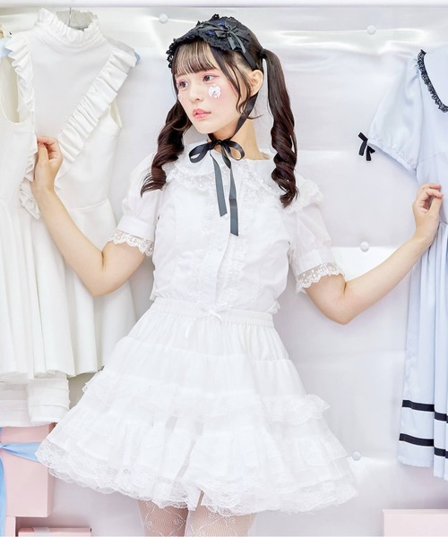 BODYLINE（ボディライン）の「ミニ丈ボリューミーレースパニエ（スカート・レディース・ホワイト/オフホワイト/ブラック・M）」の20枚目の写真