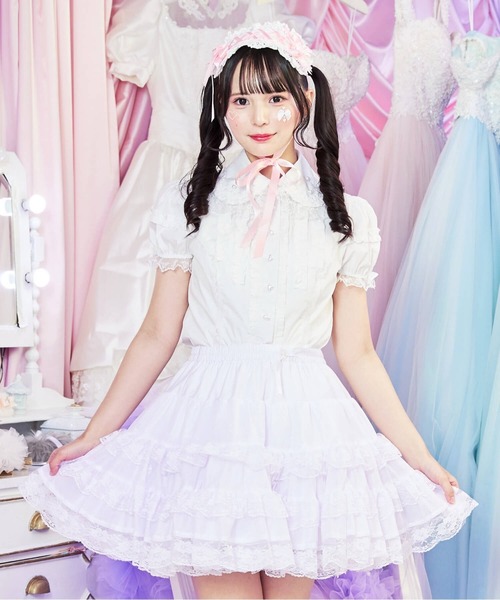 BODYLINE（ボディライン）の「ミニ丈ボリューミーレースパニエ（スカート・レディース・ホワイト/オフホワイト/ブラック・M）」の8枚目の写真