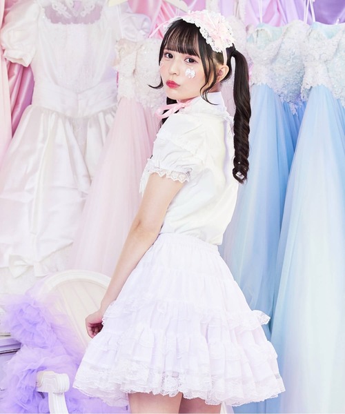 BODYLINE（ボディライン）の「ミニ丈ボリューミーレースパニエ（スカート・レディース・ホワイト/オフホワイト/ブラック・M）」の9枚目の写真