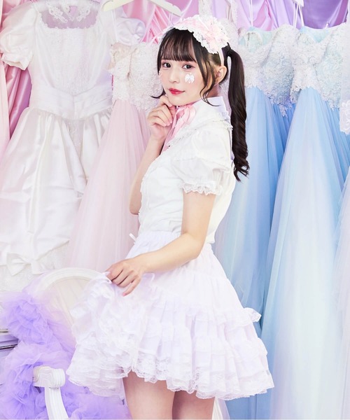 BODYLINE（ボディライン）の「ミニ丈ボリューミーレースパニエ（スカート・レディース・ホワイト/オフホワイト/ブラック・M）」の10枚目の写真