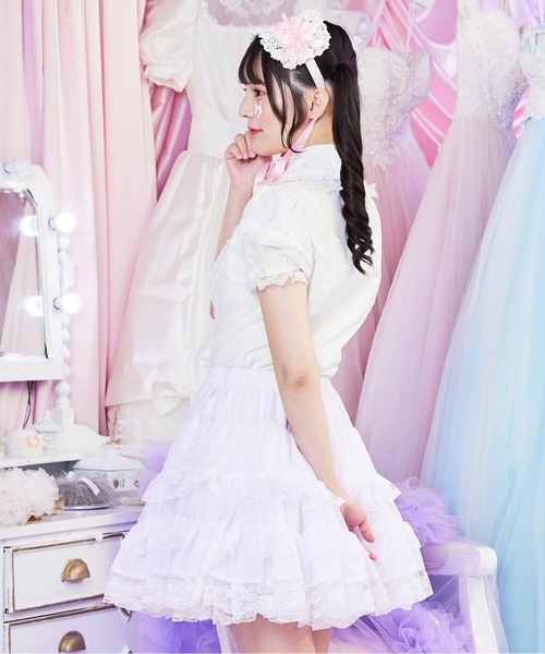 BODYLINE（ボディライン）の「ミニ丈ボリューミーレースパニエ（スカート・レディース・ホワイト/オフホワイト/ブラック・M）」の11枚目の写真