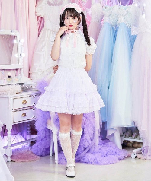 BODYLINE（ボディライン）の「ミニ丈ボリューミーレースパニエ（スカート・レディース・ホワイト/オフホワイト/ブラック・M）」の12枚目の写真