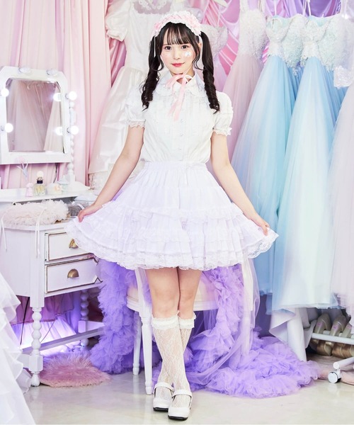 BODYLINE（ボディライン）の「ミニ丈ボリューミーレースパニエ（スカート・レディース・ホワイト/オフホワイト/ブラック・M）」の13枚目の写真
