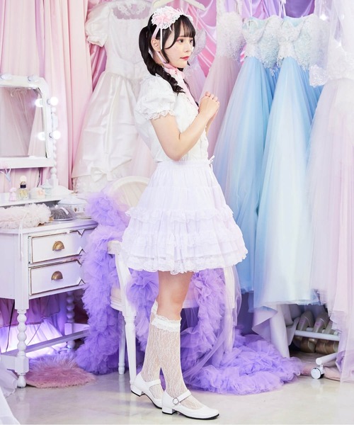 BODYLINE（ボディライン）の「ミニ丈ボリューミーレースパニエ（スカート・レディース・ホワイト/オフホワイト/ブラック・M）」の15枚目の写真