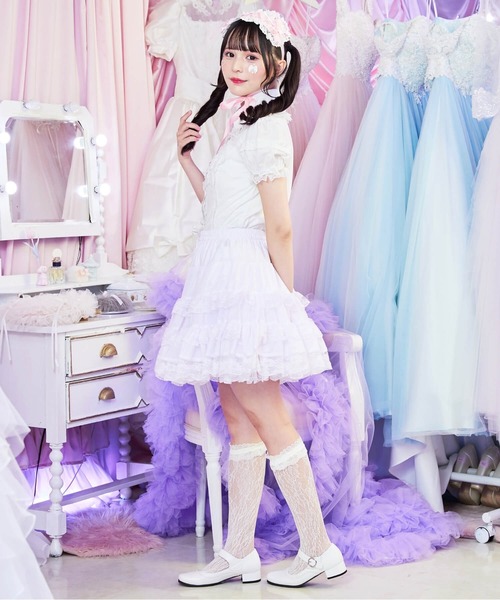 BODYLINE（ボディライン）の「ミニ丈ボリューミーレースパニエ（スカート・レディース・ホワイト/オフホワイト/ブラック・M）」の16枚目の写真