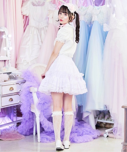 BODYLINE（ボディライン）の「ミニ丈ボリューミーレースパニエ（スカート・レディース・ホワイト/オフホワイト/ブラック・M）」の17枚目の写真