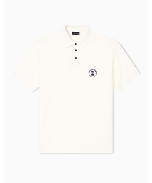EMPORIO ARMANI(エンポリオアルマーニ)の「【エンポリオ アルマーニ】ポロシャツ ピケ フレンチブルドッグパッチ(ポロシャツ・メンズ・オフホワイト/ネイビー・LARGE/MEDIUM/SMALL/X-LARGE/XX-LARGE)」の3枚目の写真