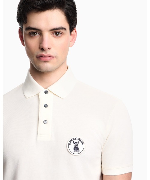 EMPORIO ARMANI(エンポリオアルマーニ)の「【エンポリオ アルマーニ】ポロシャツ ピケ フレンチブルドッグパッチ(ポロシャツ・メンズ・オフホワイト/ネイビー・LARGE/MEDIUM/SMALL/X-LARGE/XX-LARGE)」の6枚目の写真