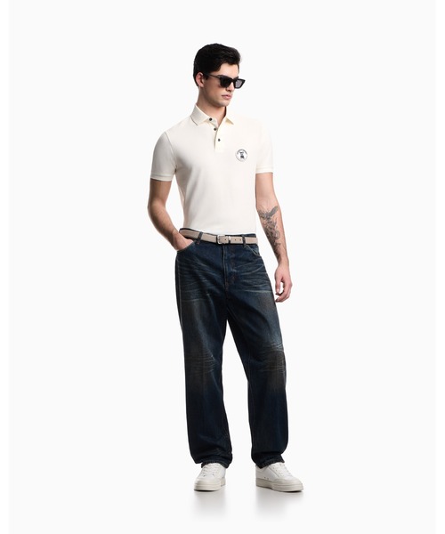 EMPORIO ARMANI(エンポリオアルマーニ)の「【エンポリオ アルマーニ】ポロシャツ ピケ フレンチブルドッグパッチ(ポロシャツ・メンズ・オフホワイト/ネイビー・LARGE/MEDIUM/SMALL/X-LARGE/XX-LARGE)」の7枚目の写真