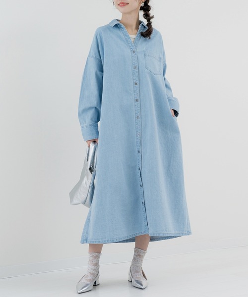 refinedworks(リファインドワークス)の「【refinedworks】爽やかな デニムロングワンピース(ワンピース・レディース・ブルー/ネイビー・FREE)」の5枚目の写真