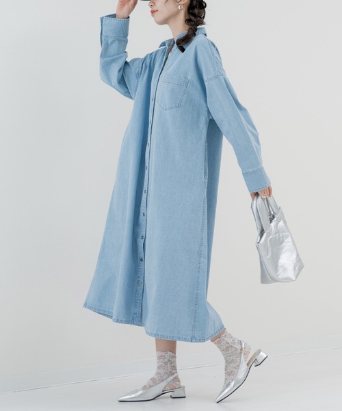 refinedworks(リファインドワークス)の「【refinedworks】爽やかな デニムロングワンピース(ワンピース・レディース・ブルー/ネイビー・FREE)」の8枚目の写真
