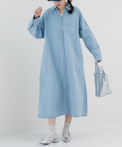 refinedworks(リファインドワークス)の「【refinedworks】爽やかな デニムロングワンピース(ワンピース・レディース・ブルー/ネイビー・FREE)」の9枚目の写真