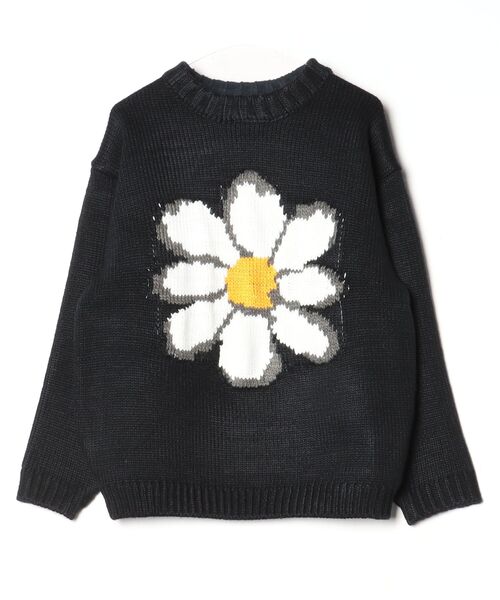 BEAVER（ビーバー）の「B omnivore/ビーオムニボー　FLOWER KNIT（ニット/セーター・メンズ・ブラック/ホワイト・M/L）」の2枚目の写真