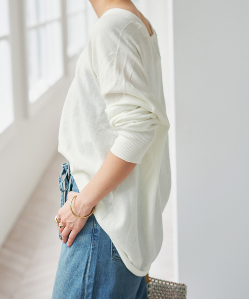 Spick & Span(スピックアンドスパン)の「《新色有り / 追加》コットンバルキーヤーンルーズVネックプルオーバー(ニット/セーター・レディース・ベージュ/グリーン/ホワイト・FREE)」の9枚目の写真