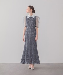 セール】【LEJA】チェック刺繍スパンコールチュール素材袖リボン