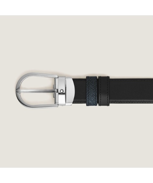 MONTBLANC（モンブラン）の「ホースシュー リバーシブルベルト サルトリアルレザー 30mm（ベルト・メンズ・ブラック×ブルー・ONE SIZE）」の3枚目の写真