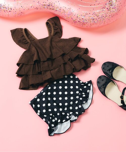 apres les cours（アプレレクール）の「【UVカット】ティアードレースセパレート水着_ジュニア対応（水着・キッズ・ブラウン/アイボリー・80/90/100/110/120/130/140）」の2枚目の写真