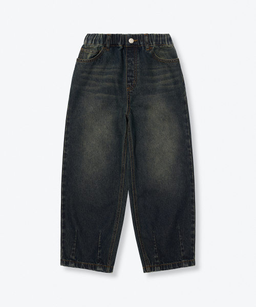 MUSINSA STANDARD KIDS（ムシンサスタンダードキッズ）の「ビッグブラシバルーンバンディングデニムパンツ[イエローダークブルー]（デニムパンツ・レディース・その他・100/140/150/160/130/110/120）」の3枚目の写真