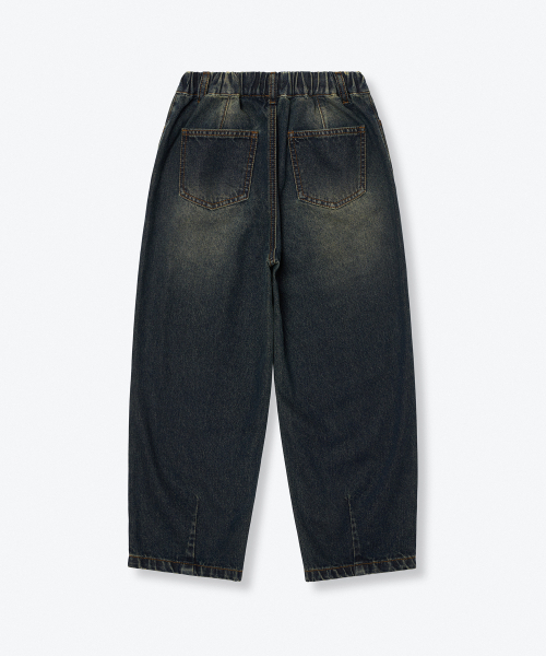 MUSINSA STANDARD KIDS（ムシンサスタンダードキッズ）の「ビッグブラシバルーンバンディングデニムパンツ[イエローダークブルー]（デニムパンツ・レディース・その他・100/140/150/160/130/110/120）」の4枚目の写真
