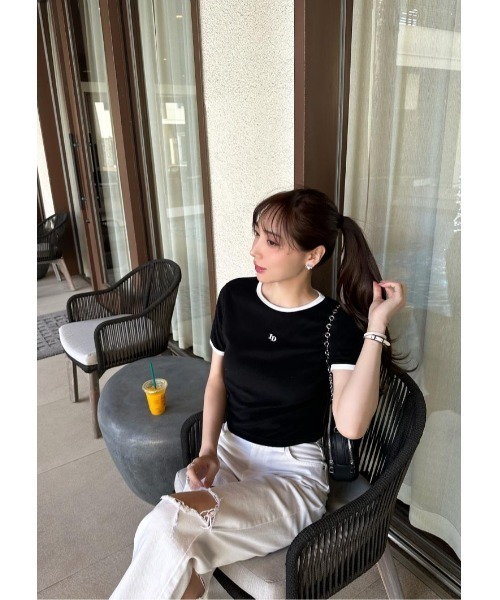 LUDICRUM(ルーディクルム)の「LD Embroidery pile Tshirt(Tシャツ/カットソー・レディース・ホワイト×ブラック/ブラック×ホワイト/ブルー系・FREE)」の7枚目の写真