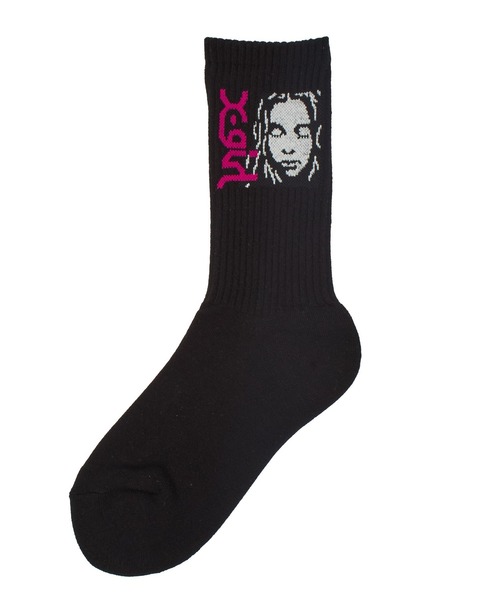 X-girl(エックスガール)の「SIDE LOGO FACE RIBBED SOCKS(ソックス/靴下・レディース・ホワイト/ブラック・ONE SIZE)」の2枚目の写真