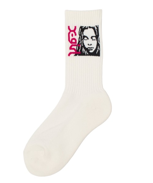 X-girl(エックスガール)の「SIDE LOGO FACE RIBBED SOCKS(ソックス/靴下・レディース・ホワイト/ブラック・ONE SIZE)」の4枚目の写真