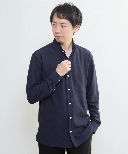 MEN'S MELROSE（メンズメルローズ）の「トリコットサッカーワンピースカラーシャツ（シャツ/ブラウス・メンズ・ネイビー/ホワイト・3/4/2）」の2枚目の写真