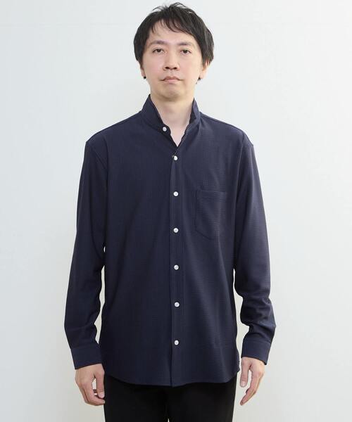 MEN'S MELROSE（メンズメルローズ）の「トリコットサッカーワンピースカラーシャツ（シャツ/ブラウス・メンズ・ネイビー/ホワイト・3/4/2）」の3枚目の写真