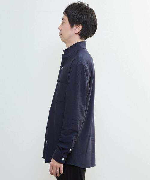 MEN'S MELROSE（メンズメルローズ）の「トリコットサッカーワンピースカラーシャツ（シャツ/ブラウス・メンズ・ネイビー/ホワイト・3/4/2）」の4枚目の写真