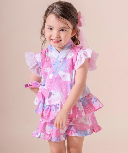 Catherine Cottage（キャサリンコテージ）の「フリル甚平【ZOZO限定先行予約受付中】（浴衣・キッズ・ホワイト×ブルー/サックスブルー系/ブルーパープル/ミント/ピンク系2/ピンク系1/ライトブルー/ライラック系1・120/110/100/90/130）」の8枚目の写真