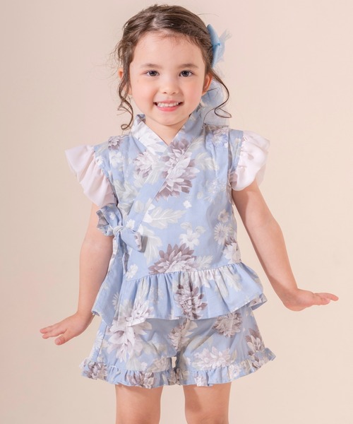 Catherine Cottage（キャサリンコテージ）の「フリル甚平【ZOZO限定先行予約受付中】（浴衣・キッズ・ホワイト×ブルー/サックスブルー系/ブルーパープル/ミント/ピンク系2/ピンク系1/ライトブルー/ライラック系1・120/110/100/90/130）」の4枚目の写真