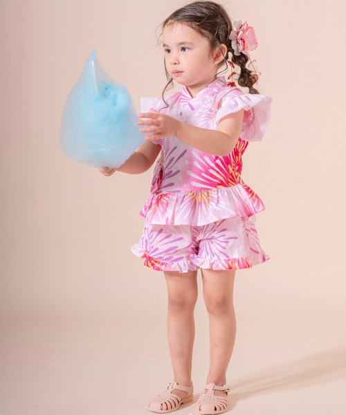 Catherine Cottage（キャサリンコテージ）の「フリル甚平【ZOZO限定先行予約受付中】（浴衣・キッズ・ホワイト×ブルー/サックスブルー系/ブルーパープル/ミント/ピンク系2/ピンク系1/ライトブルー/ライラック系1・120/110/100/90/130）」の9枚目の写真