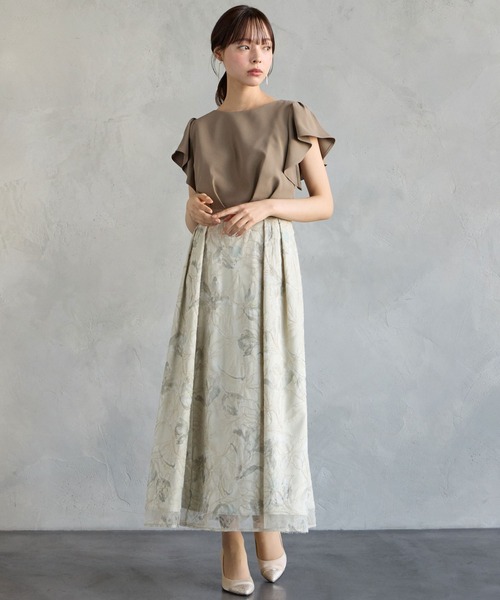 AIMER(エメ)の「ジョーゼットプリントモール刺繍フレアパーティードレス 結婚式 お呼ばれ ドレス 20代 30代(ドレス・レディース・イエロー/ラベンダー/ブルーグレー・MEDIUM)」の3枚目の写真