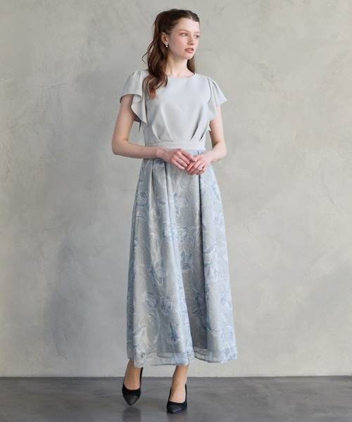 AIMER(エメ)の「ジョーゼットプリントモール刺繍フレアパーティードレス 結婚式 お呼ばれ ドレス 20代 30代(ドレス・レディース・イエロー/ラベンダー/ブルーグレー・MEDIUM)」の6枚目の写真