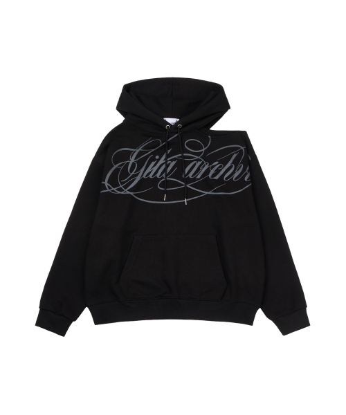 GILAARCHIVE（ギラアーカイブ）の「SCRIPT LETTERING ONE SHOULDER HOODED_BLACK（パーカー・レディース・その他・FREE）」の5枚目の写真