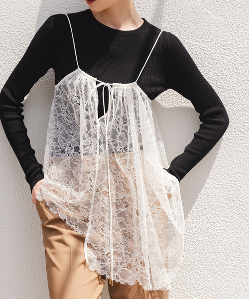 Noble（ノーブル）の「《追加2》ラッセルレースギャザーキャミ（キャミソール・レディース・ブラック/アイボリー・FREE）」の17枚目の写真