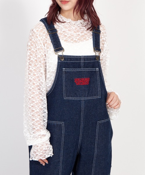 PUNYUS（プニュズ）の「ロゴ刺繍デニムオーバーオール（サロペット/オーバーオール・レディース・ライトブルー/その他1・4/3/2/1/5）」の4枚目の写真