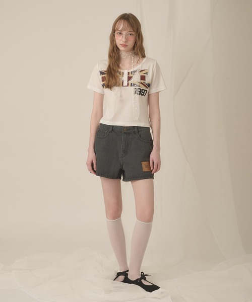 hazyl(ヘイジル)の「hazy patch short pants / ヘイジーパッチショートパンツ(その他パンツ・レディース・ブラック/ベージュ・MEDIUM/SMALL)」の12枚目の写真