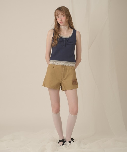 hazyl(ヘイジル)の「hazy patch short pants / ヘイジーパッチショートパンツ(その他パンツ・レディース・ブラック/ベージュ・MEDIUM/SMALL)」の3枚目の写真