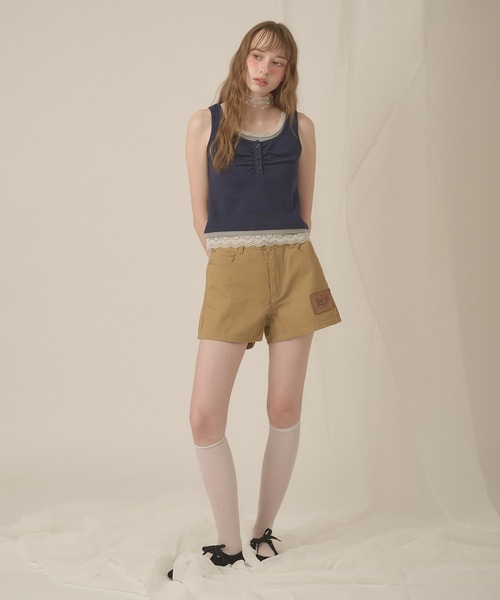 hazyl(ヘイジル)の「hazy patch short pants / ヘイジーパッチショートパンツ(その他パンツ・レディース・ブラック/ベージュ・MEDIUM/SMALL)」の4枚目の写真